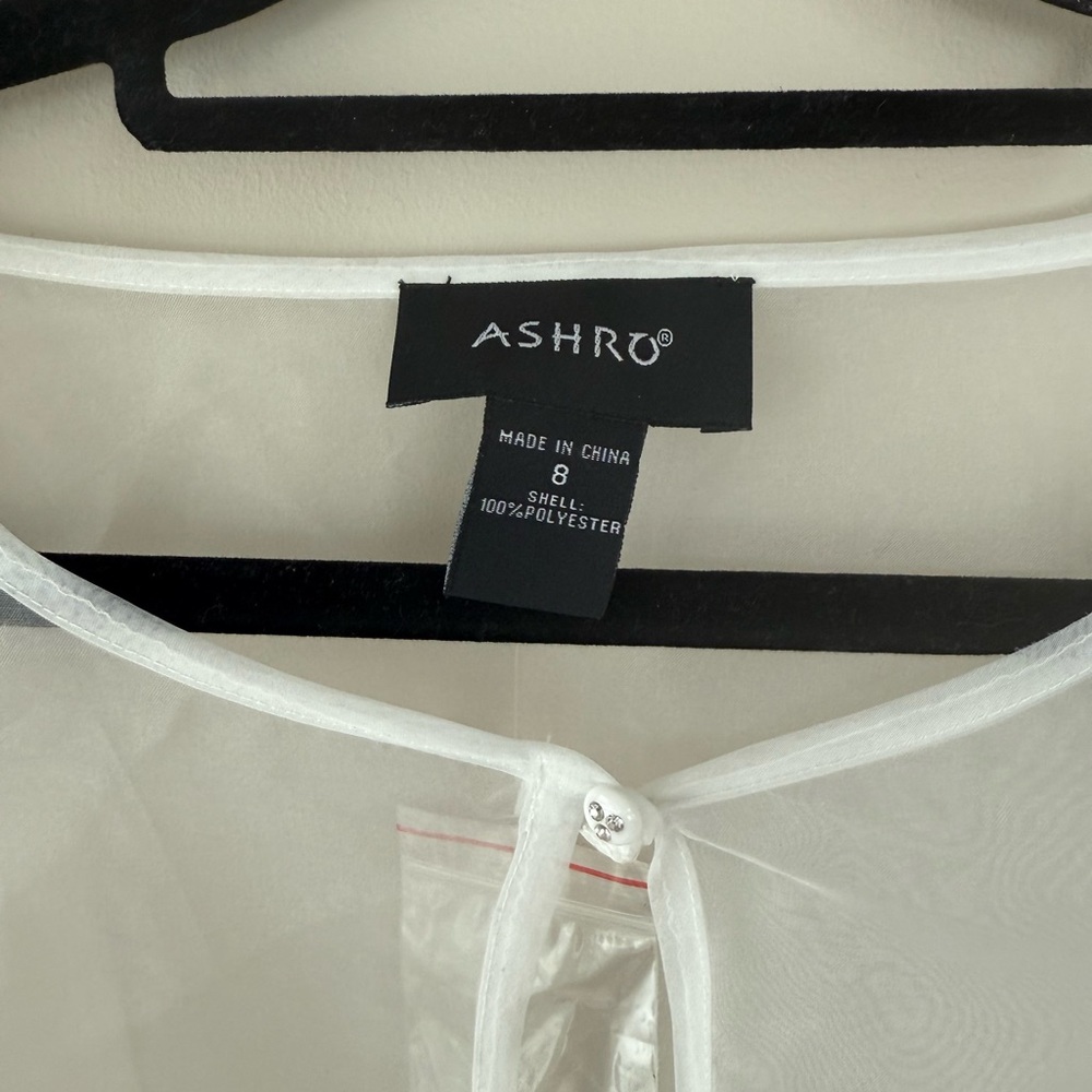 Ashro Sheer White sheer Blouse peplum with Puff Sleeves - Picture 2 of 6